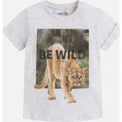 Mayoral - T-shirt dziecięcy 92-134 cm. Szare t-shirty męskie marki Mayoral, z nadrukiem, z bawełny, z okrągłym kołnierzem. Za 64,90 zł.