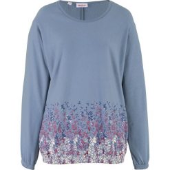 Bluza z lekko lejącego materiału z nadrukiem, długi rękaw bonprix matowy niebieski z nadrukiem. Niebieskie bluzy damskie bonprix, z nadrukiem, z długim rękawem, długie, bez kaptura. Za 89,99 zł.