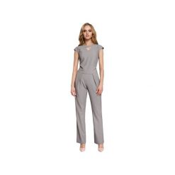 M305 Kombinezon z dekoltem typu halter szary. Szare kombinezony damskie Moe, xxl, bez wzorów, z elastanu, eleganckie, bez kołnierzyka, bez rękawów. Za 179,00 zł.