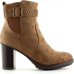 Botki na obcasie brązowe 6139 Khaki. Pomarańczowe botki damskie ButyModne, bez obcasa, na obcasie, z paskami. Za 119,00 zł.