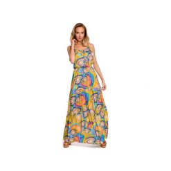 Sukienka maxi z nadrukiem wielokolorowym M441. Różowe sukienki damskie Moe, xxl, z nadrukiem, z wiskozy, bez kołnierzyka, bez rękawów, maxi. Za 259,00 zł.