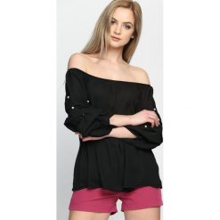 Czarna Bluzka Triple Wave. Czarne bluzki damskie marki Born2be, m, bez wzorów, bez kołnierzyka, z długim rękawem. Za 59,99 zł.