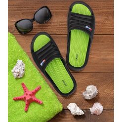 Klapki męskie basenowe Lano KL-4-0218 Black/Green. Czarne kapcie męskie Lano, z materiału. Za 28,00 zł.