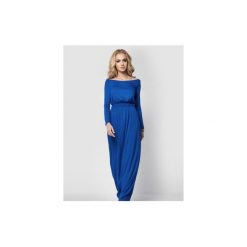 SUKIENKA LONG MAXI KOBALTOWA. Niebieskie długie sukienki marki Meleksima, l, z materiału, z długim rękawem, oversize. Za 125,30 zł.