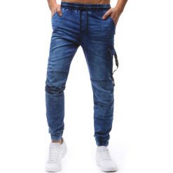 Joggery męskie: Joggery męskie denim look niebieskie (ux1240)