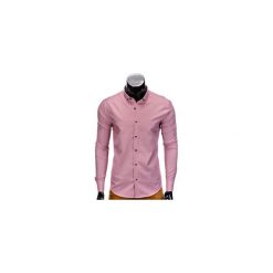 KOSZULA MĘSKA ELEGANCKA Z DŁUGIM RĘKAWEM K358 - CZERWONA. Czerwone koszule męskie na spinki Ombre Clothing, m, z bawełny, z kontrastowym kołnierzykiem, z długim rękawem. Za 49,00 zł.