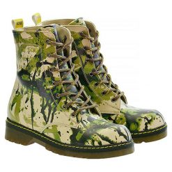 Buty zimowe męskie: Botki w kolorze beżowo-zielonym ze wzorem