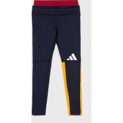 Adidas Performance - Legginsy dziecięce 140-170 cm. Niebieskie spodnie dziewczęce adidas Performance, z nadrukiem, z elastanu. W wyprzedaży za 99,90 zł.