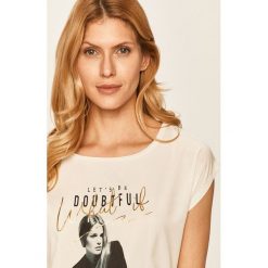 Morgan - T-shirt. Białe bluzki damskie Morgan, s, z nadrukiem, z poliesteru, casualowe, z okrągłym kołnierzem. W wyprzedaży za 59,90 zł.