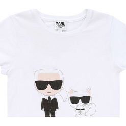 Karl Lagerfeld - T-shirt dziecięcy 138-150 cm. Białe bluzki dziewczęce KARL LAGERFELD, z nadrukiem, z bawełny, z okrągłym kołnierzem, z krótkim rękawem, krótkie, bez kaptura. Za 199,90 zł.