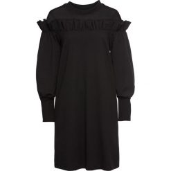 Sukienka dresowa z siatkową wstawką bonprix czarny. Czarne sukienki damskie bonprix, z aplikacjami, z dresówki, bez kołnierzyka, bez rękawów. Za 99,99 zł.