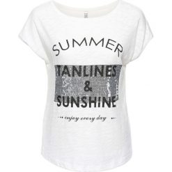 T-shirty damskie: T-shirt z cekinami bonprix biel wełny z nadrukiem