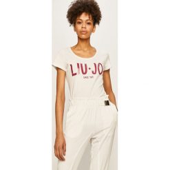Liu Jo - T-shirt. Czarne bluzki damskie Liu Jo, s, z nadrukiem, z bawełny, casualowe, z okrągłym kołnierzem, z krótkim rękawem. Za 269,90 zł.