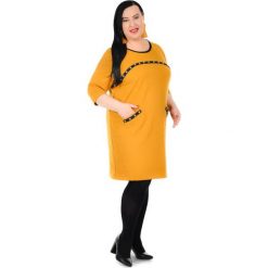 Musztardowa sukienka tunika OVERSIZE PLUS SIZE. Sukienki damskie Moda Size Plus Iwanek, na co dzień, na zimę, m, bez wzorów, z bawełny, eleganckie, z kontrastowym kołnierzykiem, plus size, bez rękawów, oversize. Za 139,90 zł.