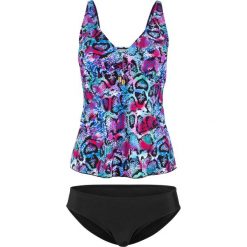 Tankini (2 części) bonprix czarno-kolorowy. Czarne stroje kąpielowe damskie bonprix, z nadrukiem. Za 109,99 zł.