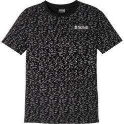 Shirt z dekoltem henley Slim Fit bonprix czarno-biały melanż. Czarne koszulki męskie bonprix, xl, z aplikacjami, bez kołnierzyka, bez rękawów. Za 59,99 zł.