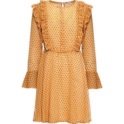 Sukienka bonprix kremowo-żółto-ciemny koniakowy - wzorzysty. Żółte sukienki damskie bonprix, bez wzorów, bez kołnierzyka, bez rękawów. Za 149,99 zł.