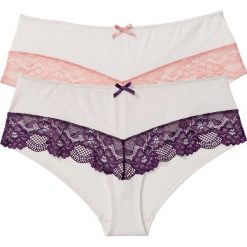 Figi "panty" (2 pary) bonprix ecru-jasny koralowy + ecru-jagodowy. Białe figi bonprix. Za 33,98 zł.