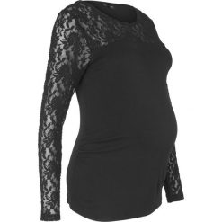Shirt ciążowy z koronkowymi rękawami bonprix czarny. Czarne koszulki damskie bonprix, bez wzorów, z wiskozy, eleganckie, bez kołnierzyka. Za 59,99 zł.