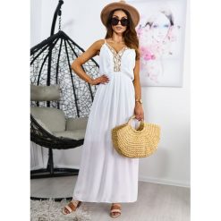 Sukienka Boho Camila Maxi Biel ONESIZE. Czarne sukienki damskie LIGARI, s, w paski, z bawełny, eleganckie, bez kołnierzyka, bez rękawów, maxi. Za 109,99 zł.