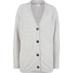 Sweter rozpinany z puszystej przędzy bonprix jasnoszary melanż. Szare swetry damskie bonprix, bez wzorów, bez rękawów, bez kaptura. Za 37,99 zł.