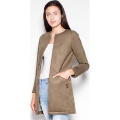 Oliwkowy Krótki Pudełkowy Płaszcz bez Zapięcia. Zielone kurtki damskie Molly.pl, na wiosnę, s, bez wzorów, z tkaniny, eleganckie, długie. Za 139,90 zł.