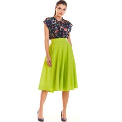 Spódnica midi rozkloszowana limonka - 40. Spódniczki damskie e-margeritka.pl, xl, bez wzorów, z poliesteru, eleganckie, bez rękawów, bez kaptura. Za 109,99 zł.