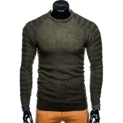 SWETER MĘSKI E138 - KHAKI. Brązowe swetry klasyczne męskie marki Inny, s, z bawełny, klasyczne, z klasycznym kołnierzykiem. Za 29,99 zł.