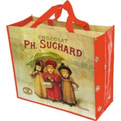 Torba "Chocolat Suchard" w kolorze beżowo-czerwonym na zakupy - 46 x 40 x 19 cm. Brązowe shopper bag damskie Éditions Clouet, z nadrukiem, z tworzywa sztucznego, z nadrukiem. W wyprzedaży za 26,95 zł.
