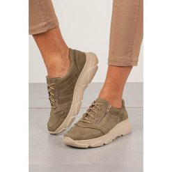 Zielone półbuty skórzane sznurowane z ozdobnym suwakiem casu 472n. Zielone buty sportowe damskie Casu, z aplikacjami, ze skóry, sportowe, trekkingowe. Za 198,99 zł.