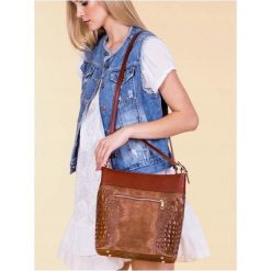 TOREBKA DAMSKA SKÓRZANA TORBA SHOPPER BAG SKÓRA. Pomarańczowe torby damskie na zakupy ROVICKY, w paski, ze skóry, eleganckie, na ramię, średnie, bez dodatków. Za 279,90 zł.
