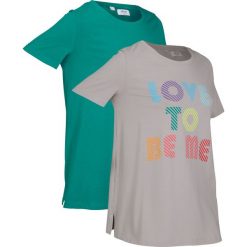 Shirt sportowy z kolekcji Maite Kelly (2 szt.), krótki rękaw bonprix jasnoszary melanż - dymny szmaragdowy. Szare bluzki sportowe damskie bonprix, bez wzorów, bez kołnierzyka, z krótkim rękawem, krótkie, bez kaptura. Za 75,98 zł.