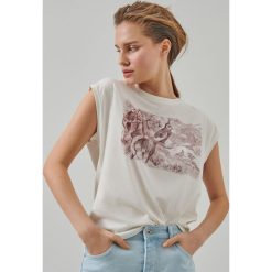 T-shirt z bawełny i modalu - Kremowy. Białe t-shirty damskie Reserved, s, bez wzorów, z bawełny, bez kołnierzyka. Za 29,99 zł.