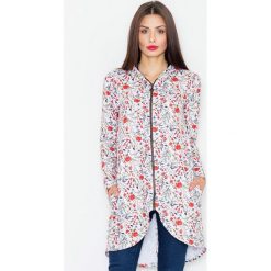 Ecru Bluza na Suwak w Kwiaty z Kapturem. Szare bluzki damskie marki Molly.pl, s, w kwiaty, z tkaniny, z długim rękawem, długie, z kapturem. Za 169,00 zł.