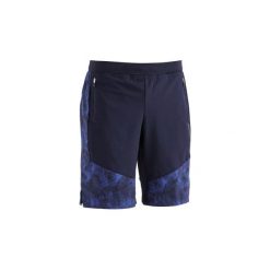 Spodenki fitness kardio 520 2 w 1 NAVY AOP męskie. Niebieskie spodenki sportowe męskie DOMYOS, xl, bez wzorów, z elastanu, na fitness i siłownię. Za 69,99 zł.