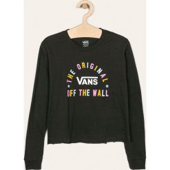 Vans - Longsleeve dziecięcy 129-173 cm. Czarne bluzki dziewczęce Vans, z nadrukiem, z bawełny, z okrągłym kołnierzem, z długim rękawem, długie, bez kaptura. Za 129,90 zł.