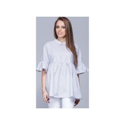 Luźna koszulowa bluzka wzorzysta H011. Brązowe bluzki damskie Harmony, s, bez wzorów, z bawełny, z koszulowym kołnierzykiem, bez rękawów. Za 147,00 zł.