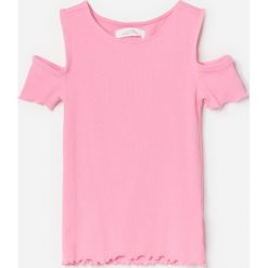Bawełniany t-shirt z odkrytymi ramionami - Różowy. Różowe t-shirty damskie Reserved, bez wzorów, z bawełny, bez kołnierzyka. W wyprzedaży za 15,99 zł.