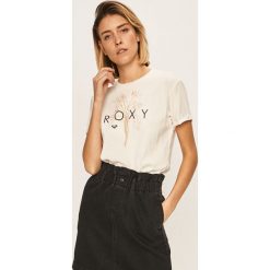 Roxy - T-shirt. Białe bluzki damskie Roxy, s, z nadrukiem, z bawełny, z okrągłym kołnierzem. Za 79,90 zł.