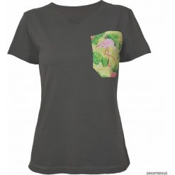 T-shirt z kieszonką Flamingo in grey. Szare bluzki damskie marki Pakamera, bez wzorów, bez kołnierzyka, bez rękawów. Za 89,00 zł.