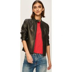 Tommy Hilfiger - Kurtka skórzana. Czarne kurtki damskie TOMMY HILFIGER, s, bez wzorów, z poliesteru, krótkie, bez kaptura. W wyprzedaży za 1099,00 zł.