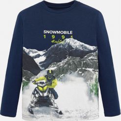 Mayoral - Longsleeve dziecięcy 128-172 cm. Niebieskie t-shirty chłopięce Mayoral, z nadrukiem, z bawełny, z długim rękawem. W wyprzedaży za 49,90 zł.