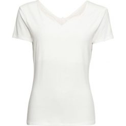 T-shirt z koronką bonprix biały. Białe t-shirty damskie bonprix, z aplikacjami, z koronki, z dekoltem w serek. Za 54,99 zł.