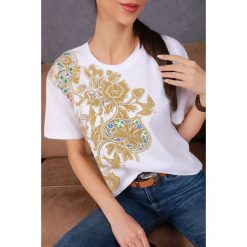 T-shirt damski MERTINDA WHITE. Białe topy damskie IVET, bez wzorów, bez kołnierzyka. W wyprzedaży za 19,00 zł.