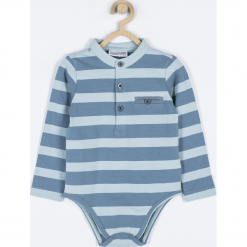 Body. Niebieskie body niemowlęce GRIZZLY BEAR, w paski, z bawełny, eleganckie, z długim rękawem. Za 31,90 zł.