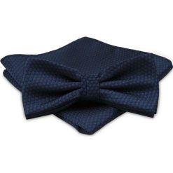 Granatowa Mucha Męska - ALTIES - w Drobny Wzór, Taka Sama Poszetka MUALTS0364. Niebieskie muszki męskie Alties, na imprezę, w paski, eleganckie. Za 40,00 zł.