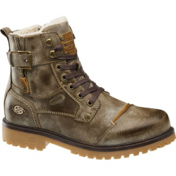 Kozaki męskie Dockers beżowe. Brązowe glany męskie DOCKERS, z materiału, na sznurówki. Za 239,90 zł.