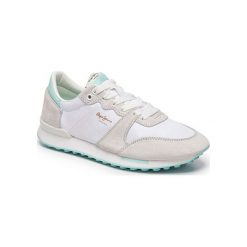 Sneakersy w kolorze biało-beżowym. Brązowe sneakersy damskie Melissa, Pepe Jeans, z materiału. W wyprzedaży za 159,95 zł.