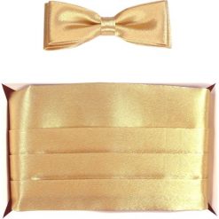 Złoty pas smokingowy z muchą slim. Żółte muszki męskie Modini Moda Męska, na co dzień, bez wzorów, z poliesteru, eleganckie. W wyprzedaży za 99,00 zł.