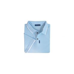 Męska koszulka polo - błękitny KP7. Niebieskie koszulki męskie Lanieri Fashion - swetry męskie, m, w kratkę, z bawełny, casualowe, z krótkim rękawem. Za 134,10 zł.